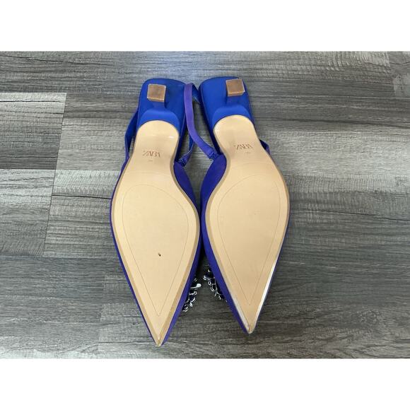 ZARA Slingback Kitten Heels Embellish Rhinestone Purple Blue 39/8.5 Quiet Luxury - Picture 7 of 9